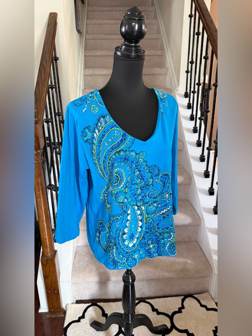 Ruby Rd. Royal Blue Paisley V-Neck Top